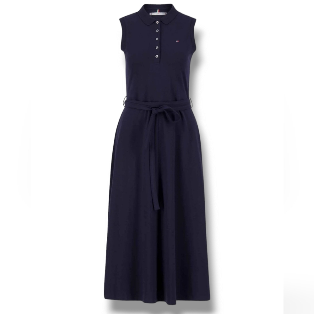 Tommy Hilfiger women's black Flare Midi sleeveless Polo Dress size Large